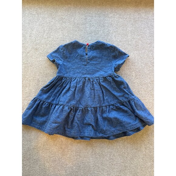 Blue Denim Baby Girl Dress Ladybug Patch & Gingham Detail Tiered Dress 12M - Picture 6 of 6